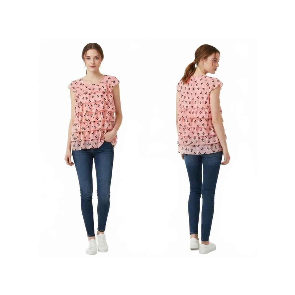 George Girls Pink Ruffle Layered Top with Black Bows Size Xl/xg (14-16)